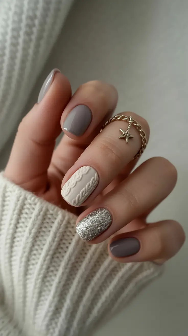 winter-nails-design-and-color-2025-2026 Cozy Knit Neutrals