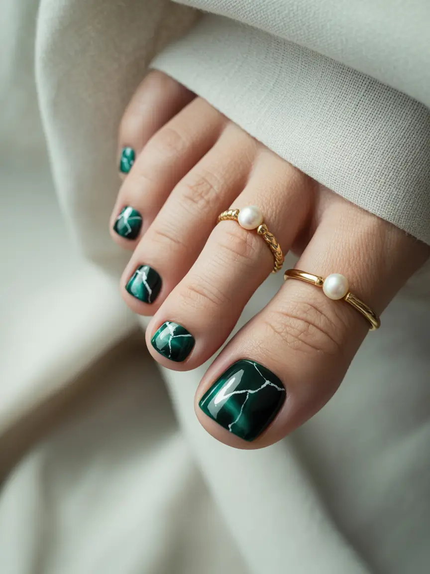 Winter Nails Toe 2025-2026 Emerald Marble Elegance