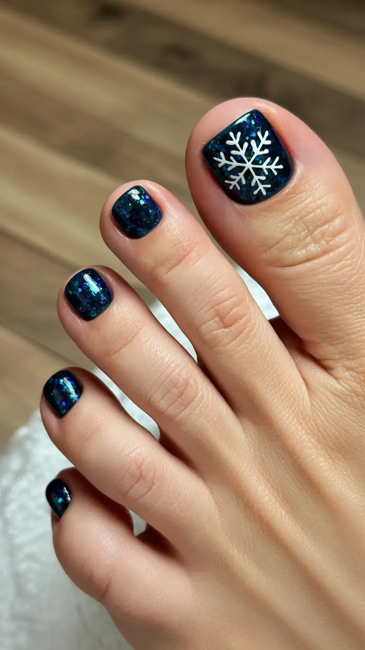Winter Nails Toe 2025-2026 Snowflake Spark Pedicure