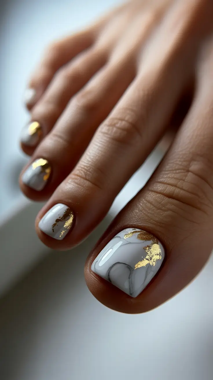 Winter Nails Toe 2025-2026 Marble Gold Frost