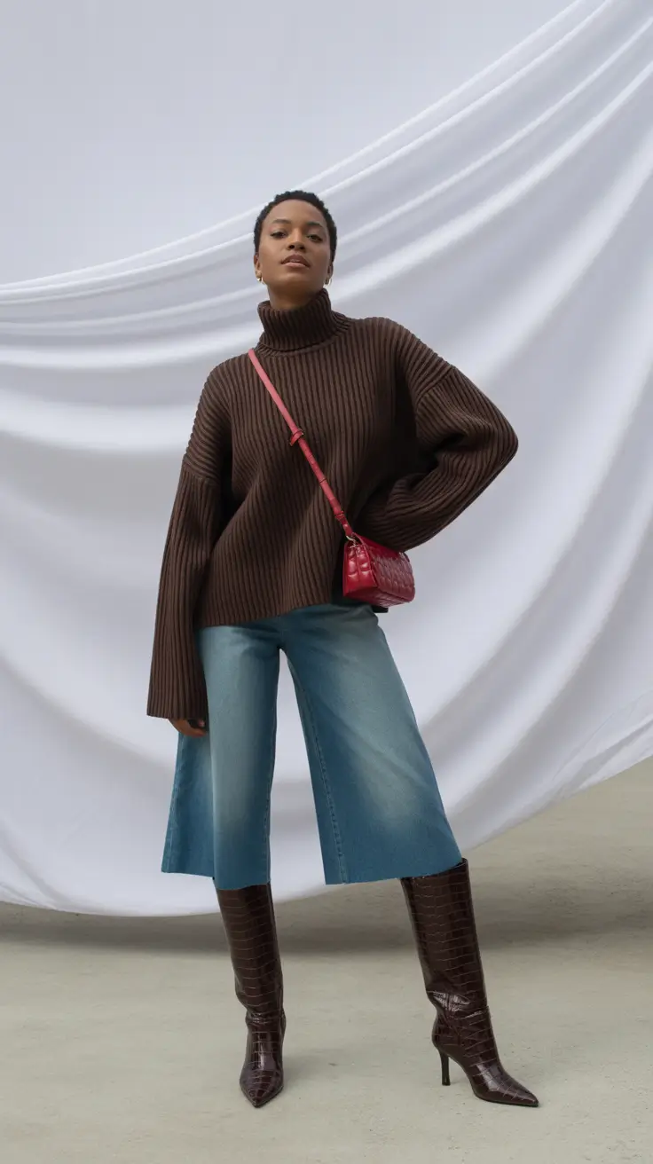 winter outfit inspo 2025-2026 Retro Chocolate with Denim