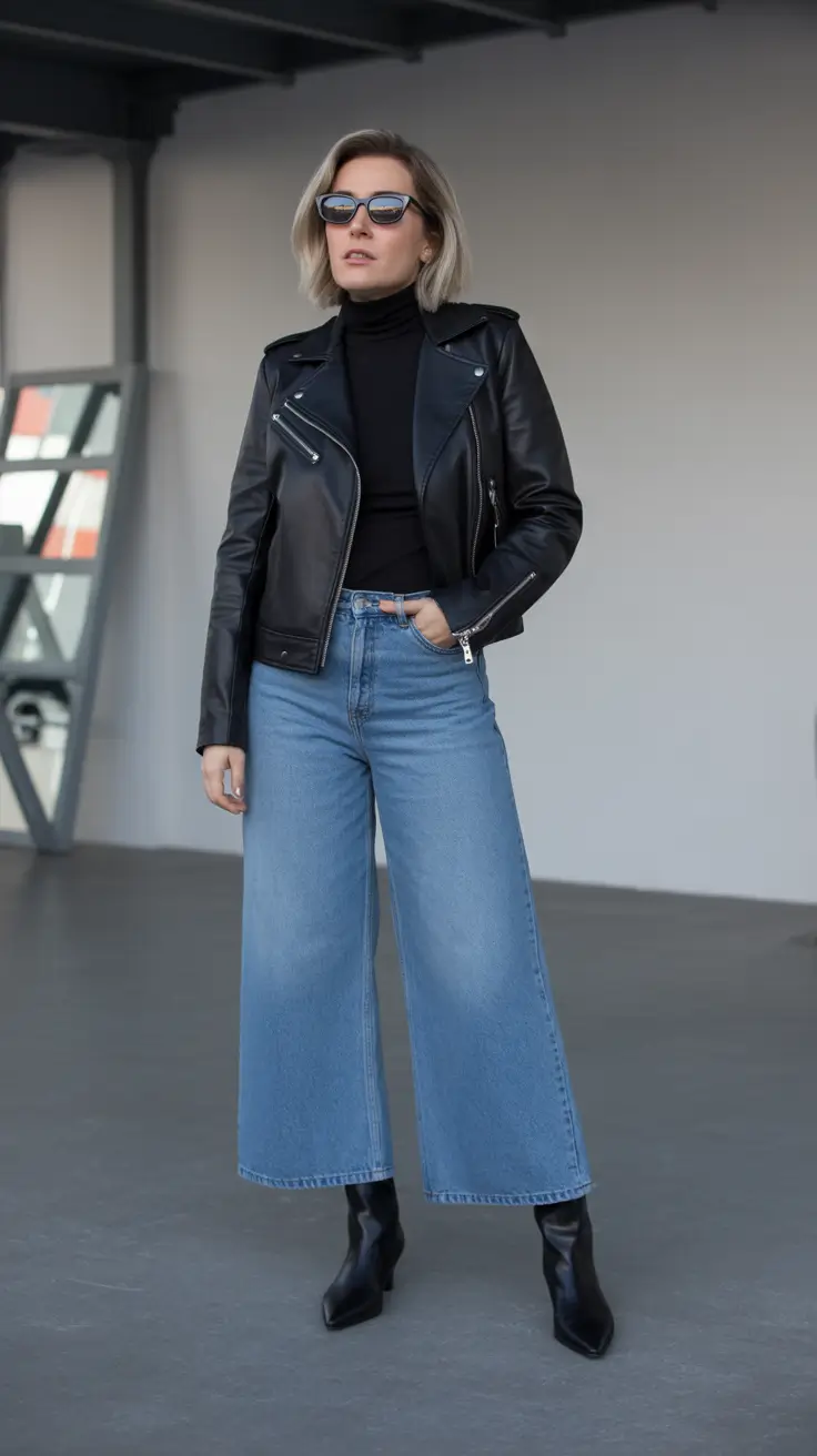 winter outfits over 40 2025-2026 Leather and Denim Reimagined