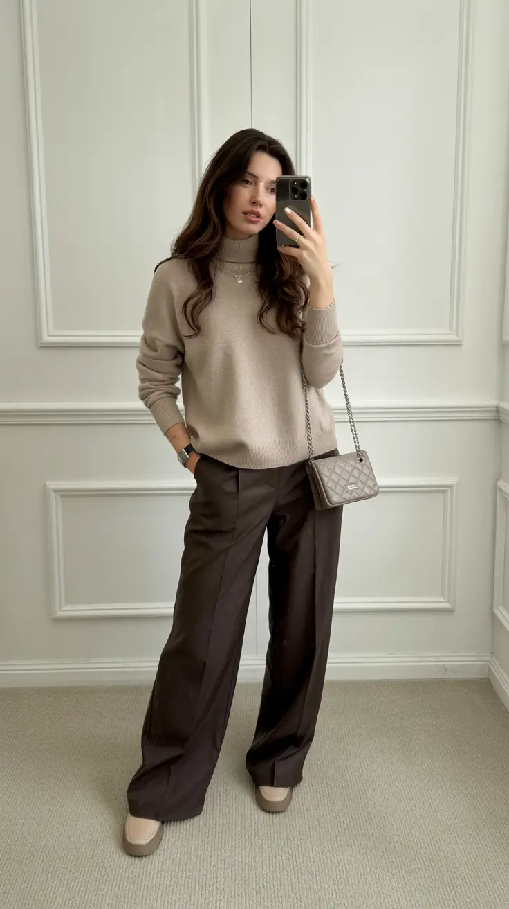 winter outfits over 40 2025-2026 Minimalist Charm in Taupe and Chocolate