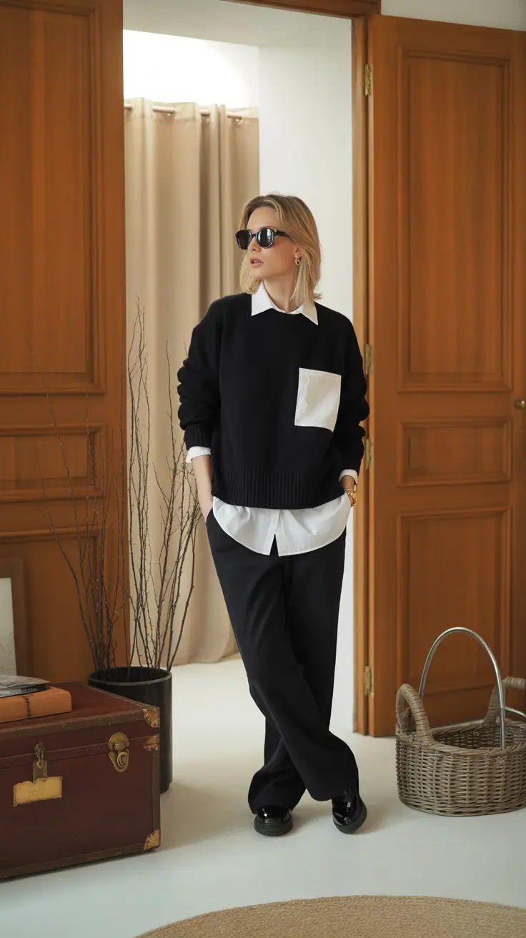 winter outfits over 40 2025-2026 Relaxed Contrast in Black and White