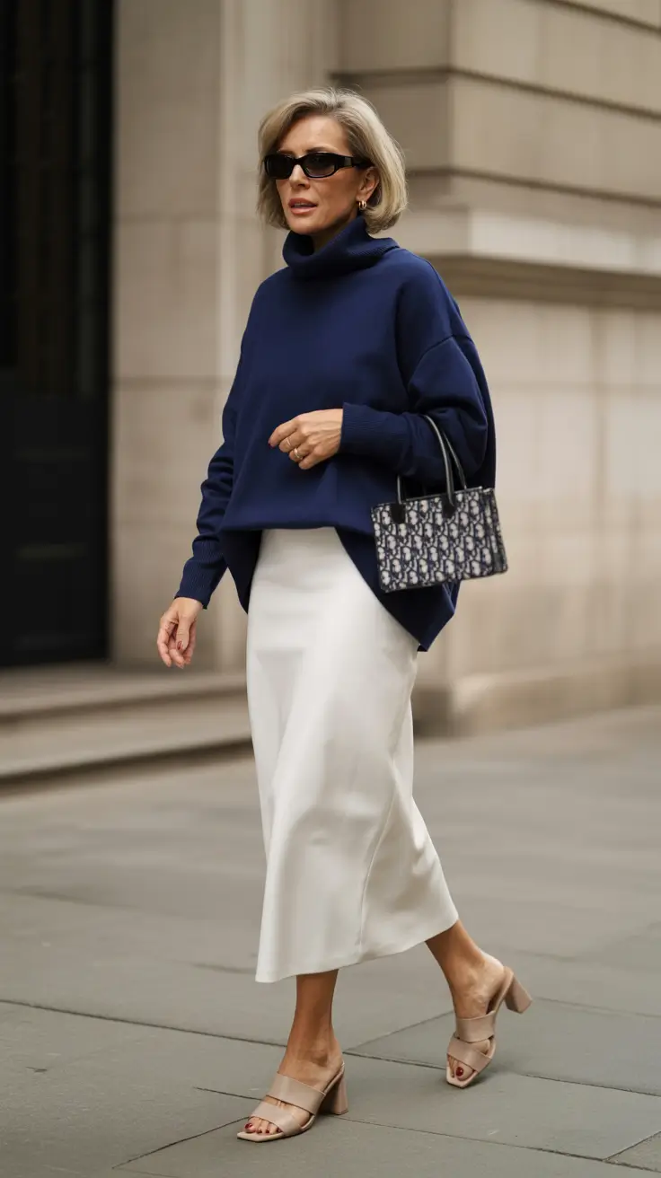 winter outfits over 50 2025-2026 City Cool Navy and Cream Harmony