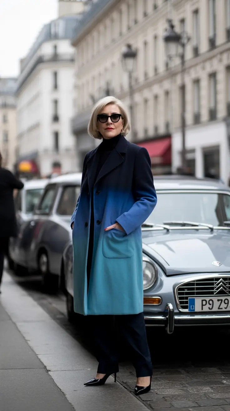 winter outfits over 50 2025-2026 Modern Grace in Blue Ombre