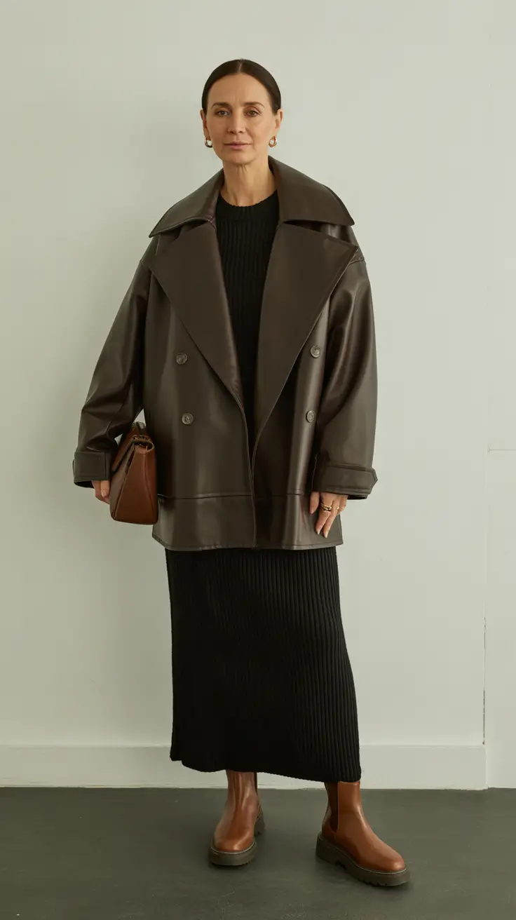winter outfits over 60 2025-2026 Structured Leather and Minimal Grace