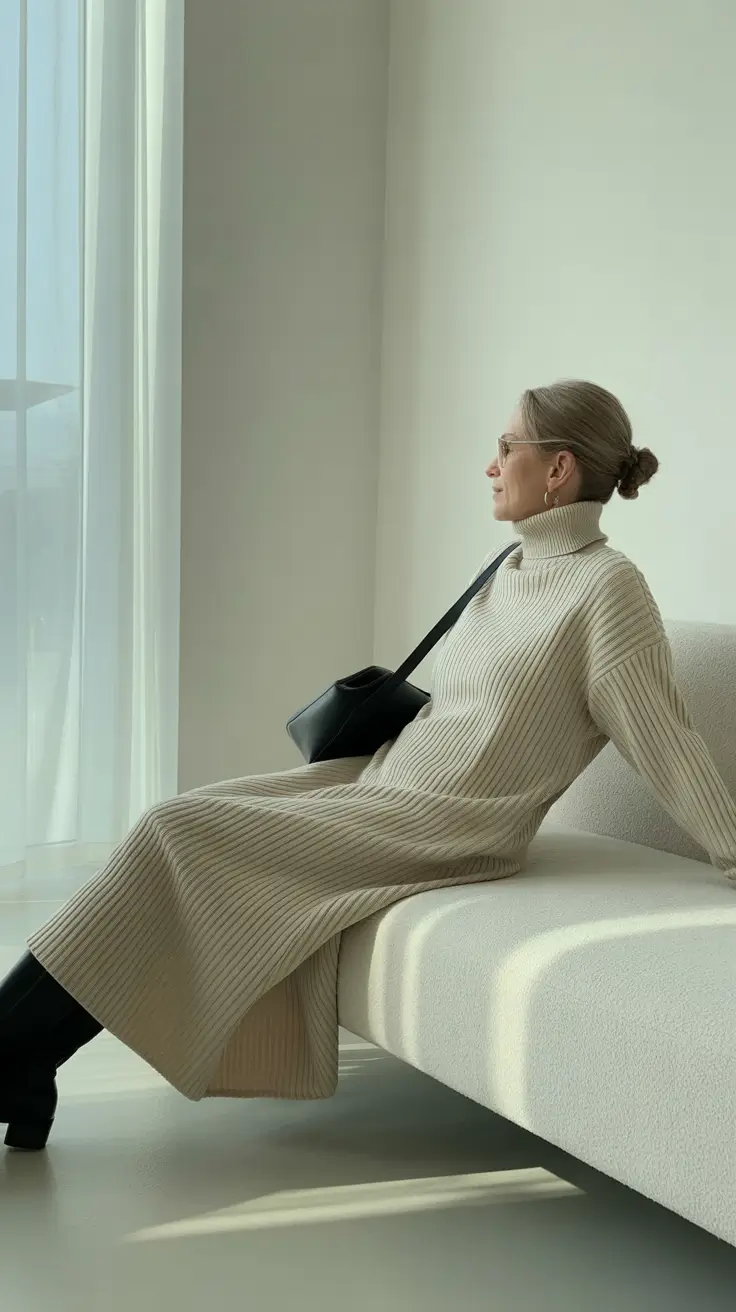 winter outfits over 60 2025-2026 Minimalist Comfort in Cream