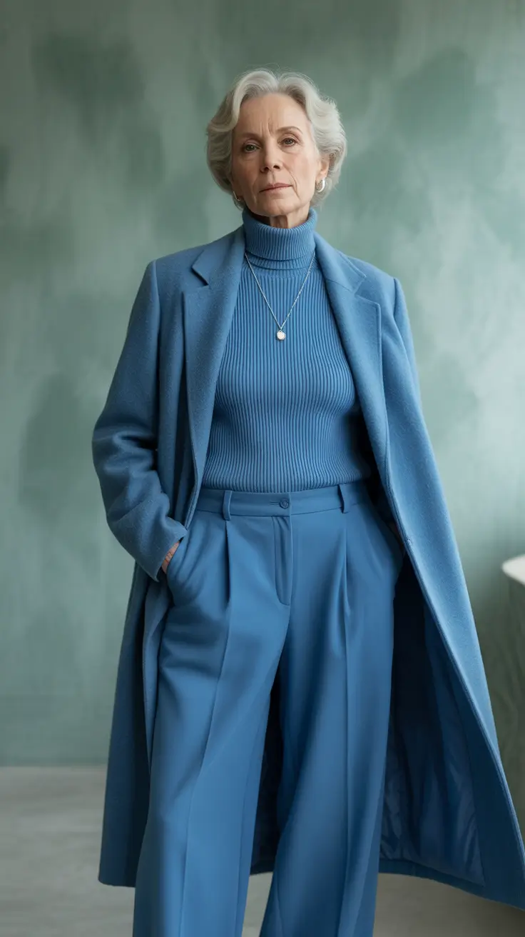 winter outfits over 60 2025-2026 Blue Monochrome Power