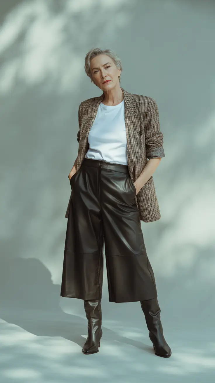 winter outfits over 60 2025-2026 Smart Edge with Leather Culottes
