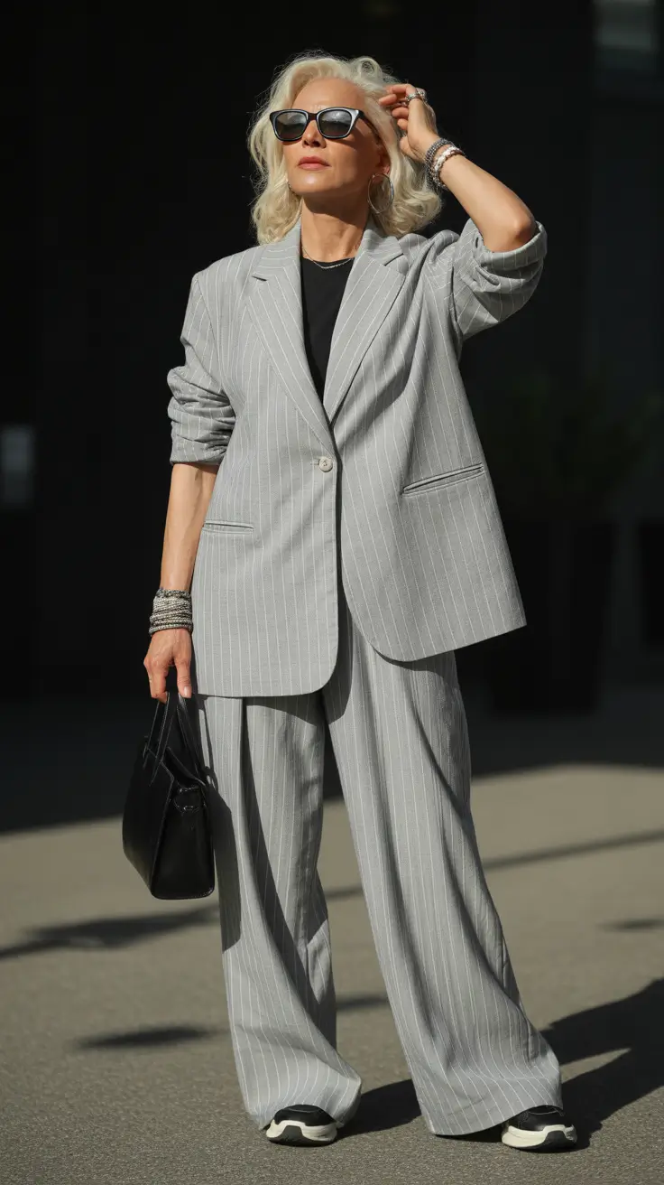 winter outfits over 60 2025-2026 Pinstripe Power for Everyday Confidence