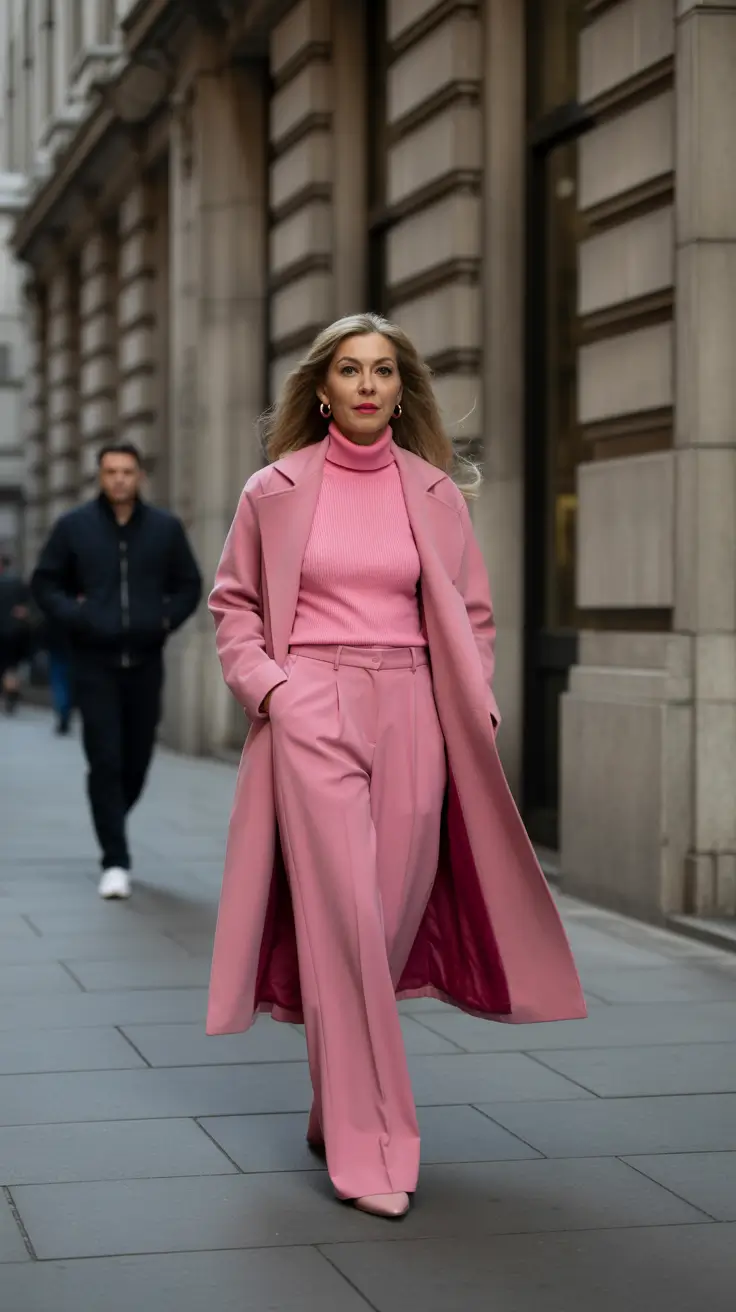 winter outfits over 60 2025-2026 Monochrome Power in Pink