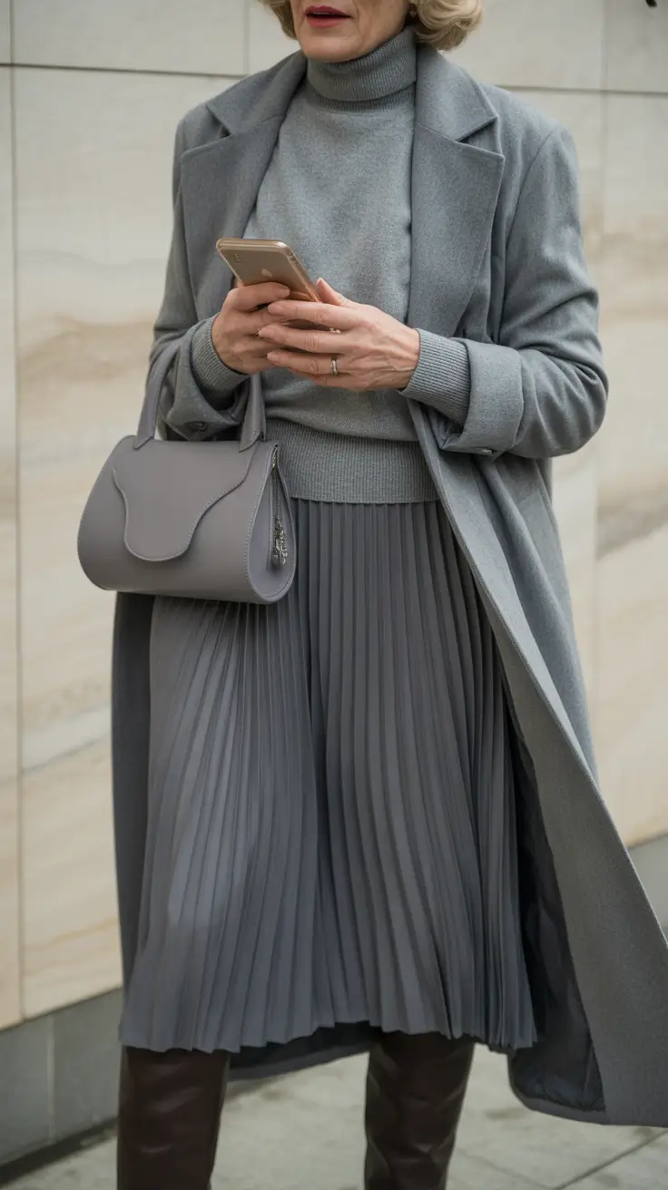 winter outfits over 60 2025-2026 Monochrome Pleats and Poise