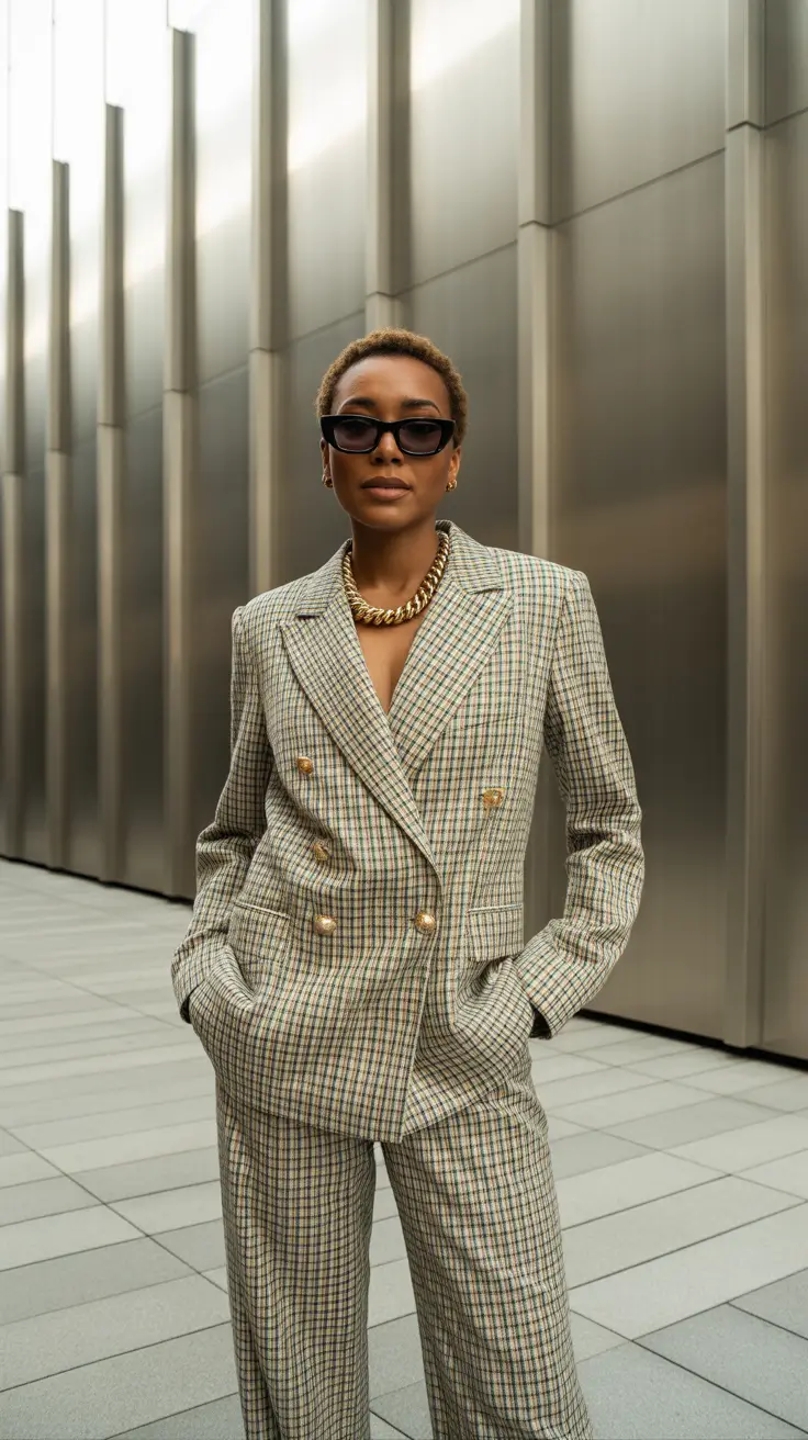 office outfits 2026 Power Plaid in Motion