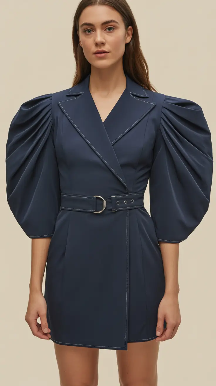 office-outfits-2026-Navy-Puff-Sleeve-Drama