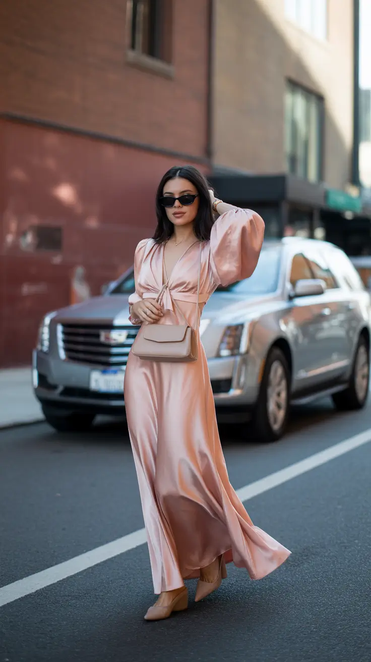 wedding guest outfits 2026 City Satin Elegance