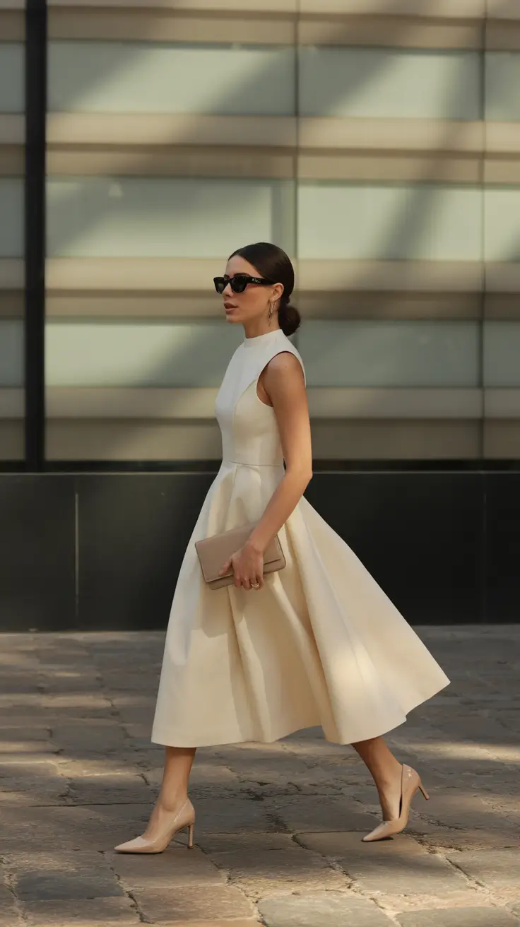 wedding guest outfits 2026 Minimalist Perfection in Ivory