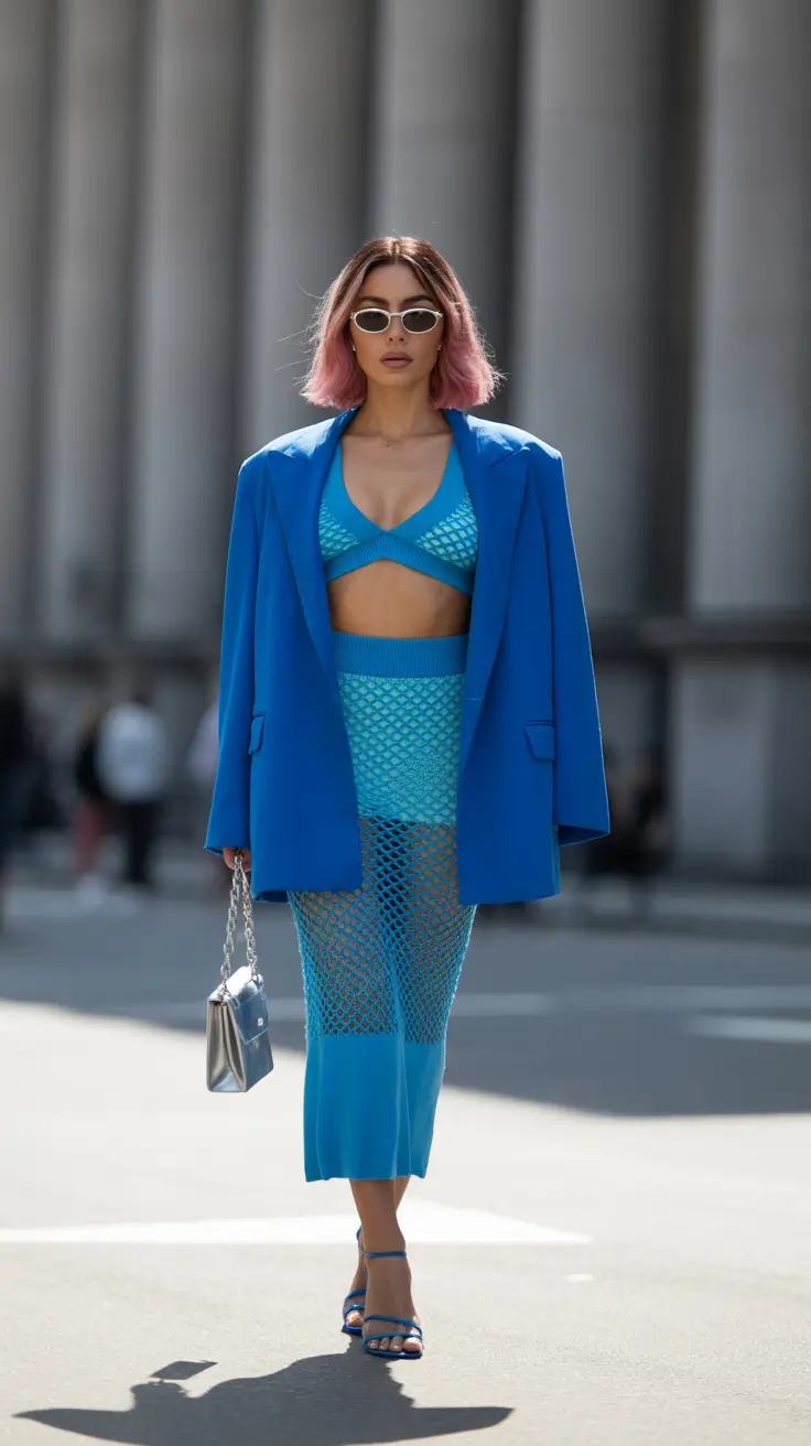 brunch outfits 2026 Electric Blue Power Set