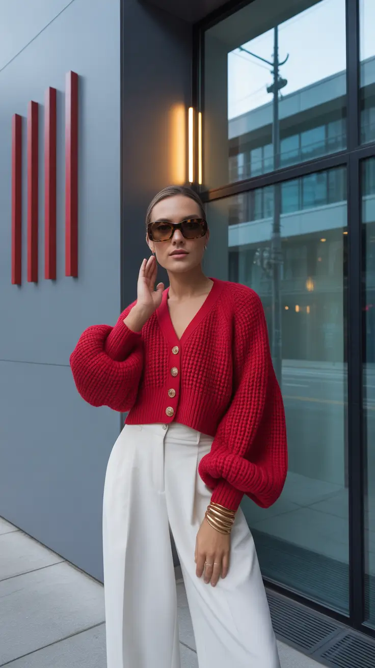 casual-outfits-for-women-2026 Red Confidence The Power Cardigan