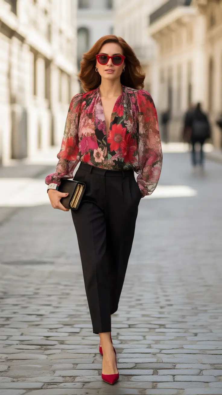 casual work outfits 2026 Floral Confidence for the Modern Office