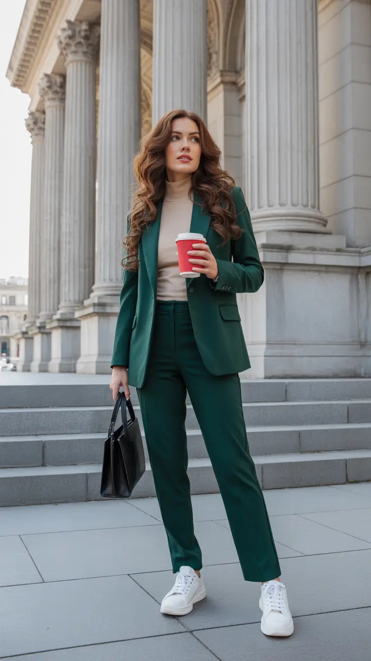 casual work outfits 2026 Emerald Ease and Power