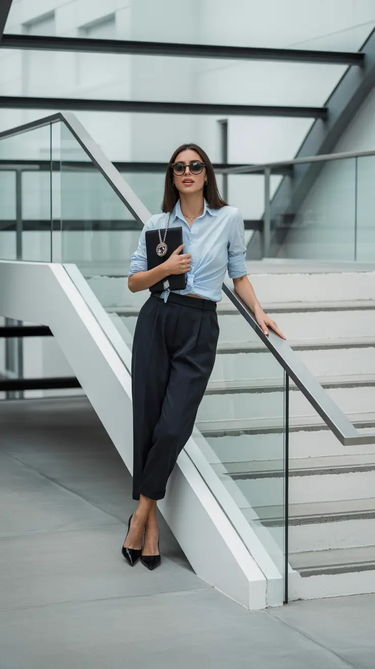 casual work outfits 2026 Blue-Toned Confidence