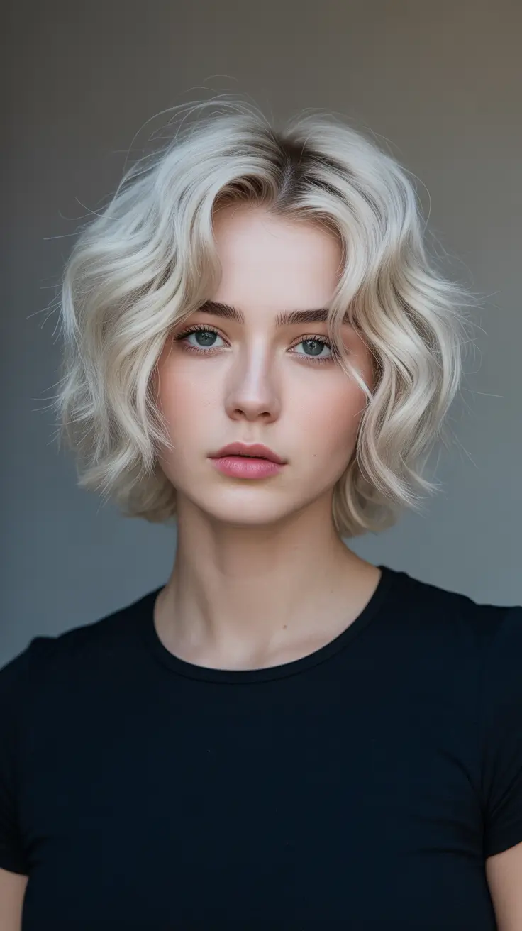 bob haircut 2026 Soft Waves with Platinum Glow