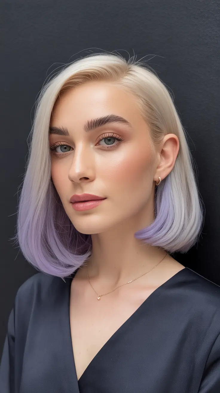 bob haircut 2026 Cool Blonde with Lavender Ends