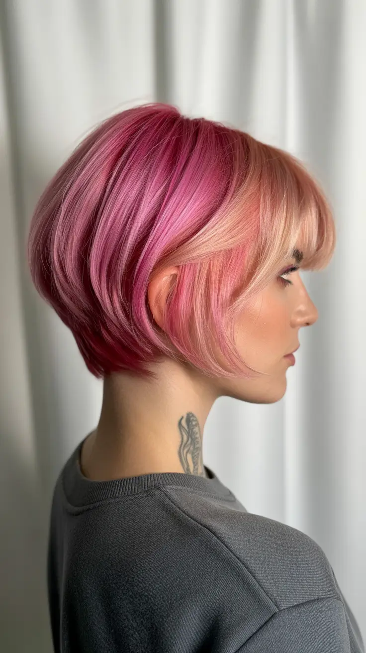 bob haircut 2026 Stacked Pink Gradient Bob