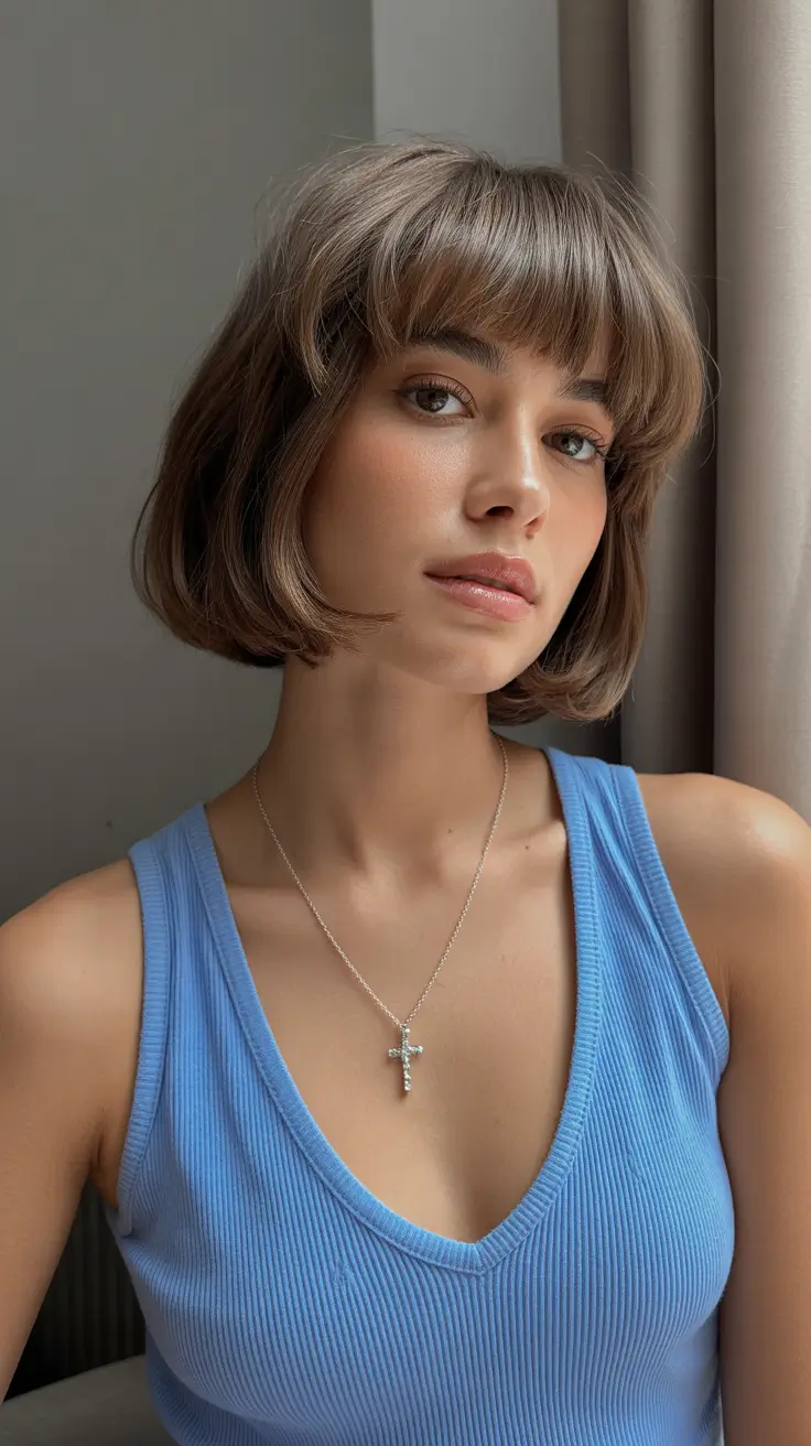 bob haircut 2026 Soft Parisian Bob with Bangs