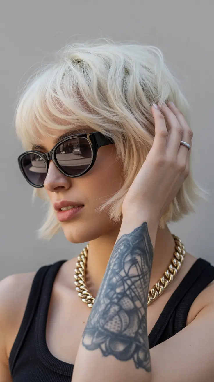 bob haircut 2026 Edgy Platinum Shag