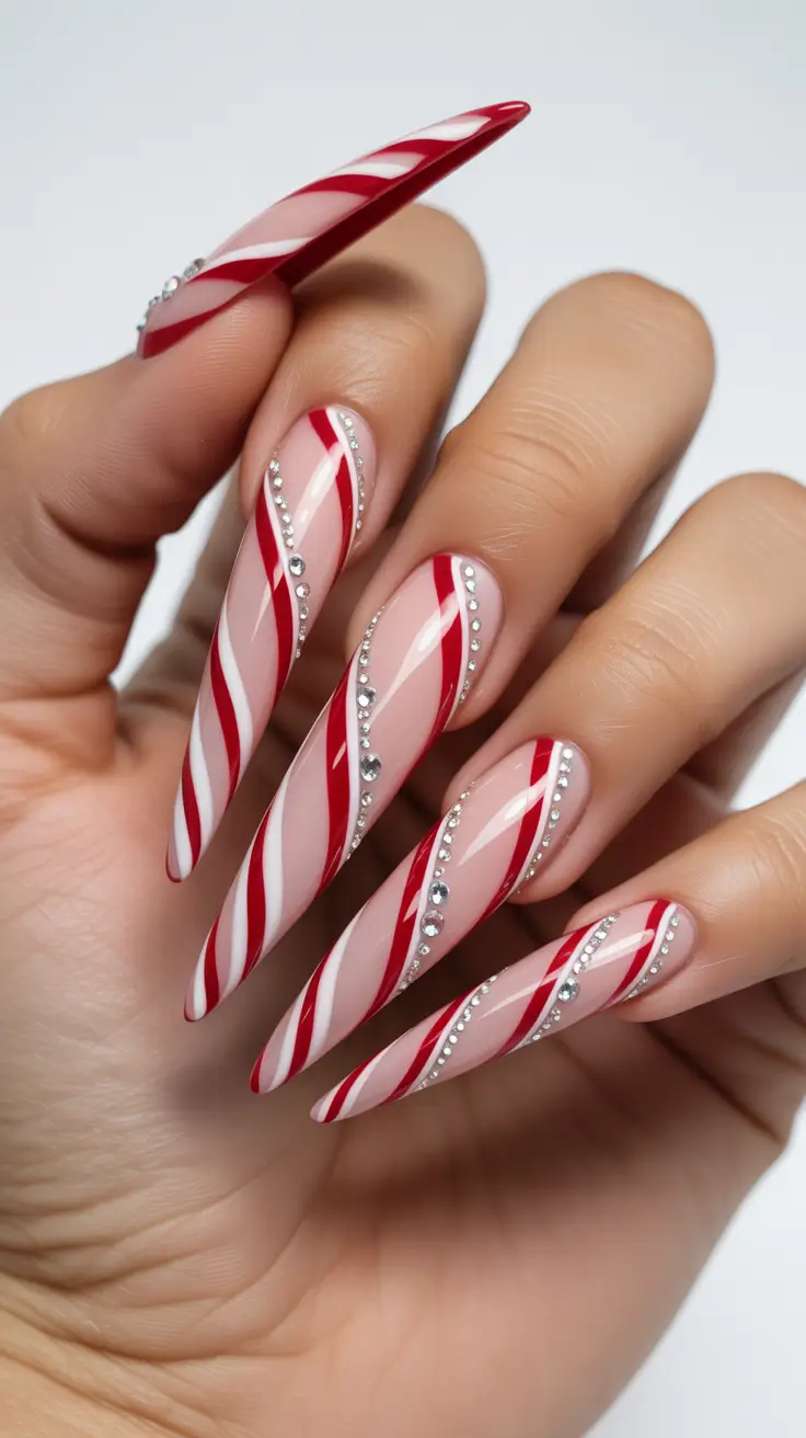 chic christmas nails 2025 candy cane glam