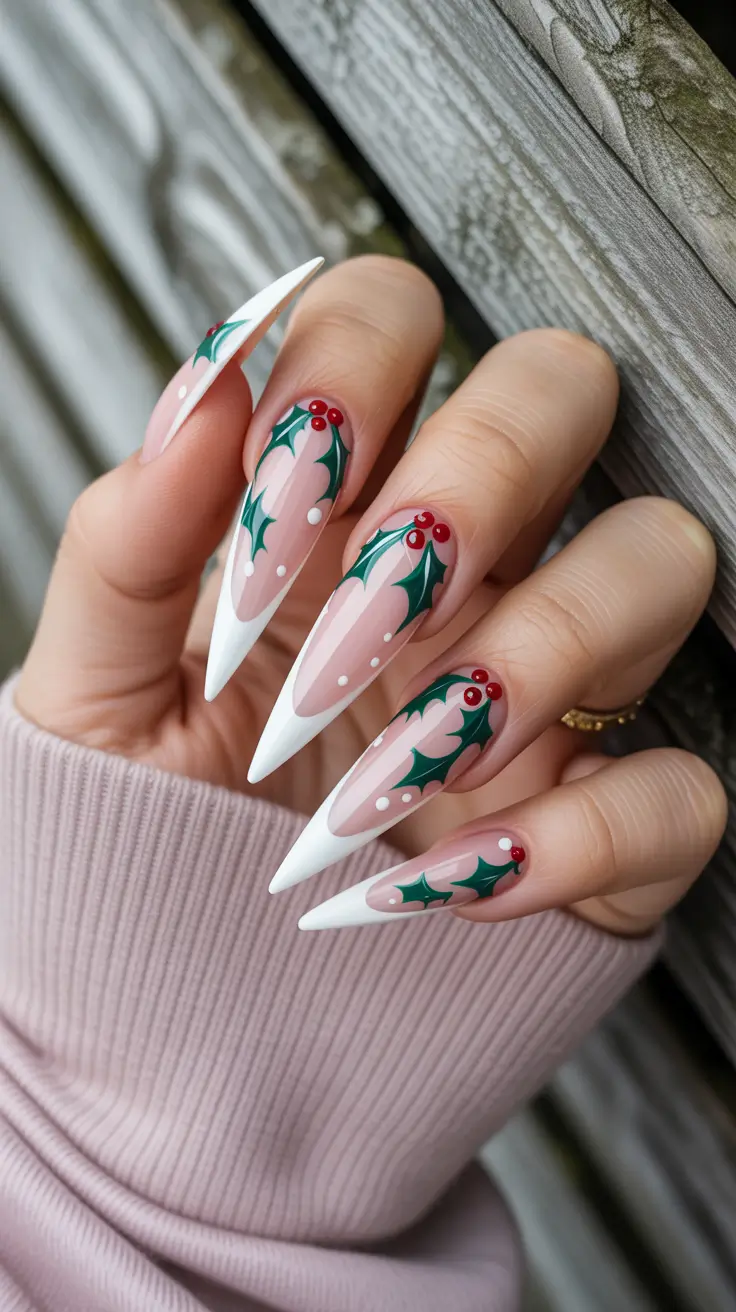 chic christmas nails 2025 winter holly tips