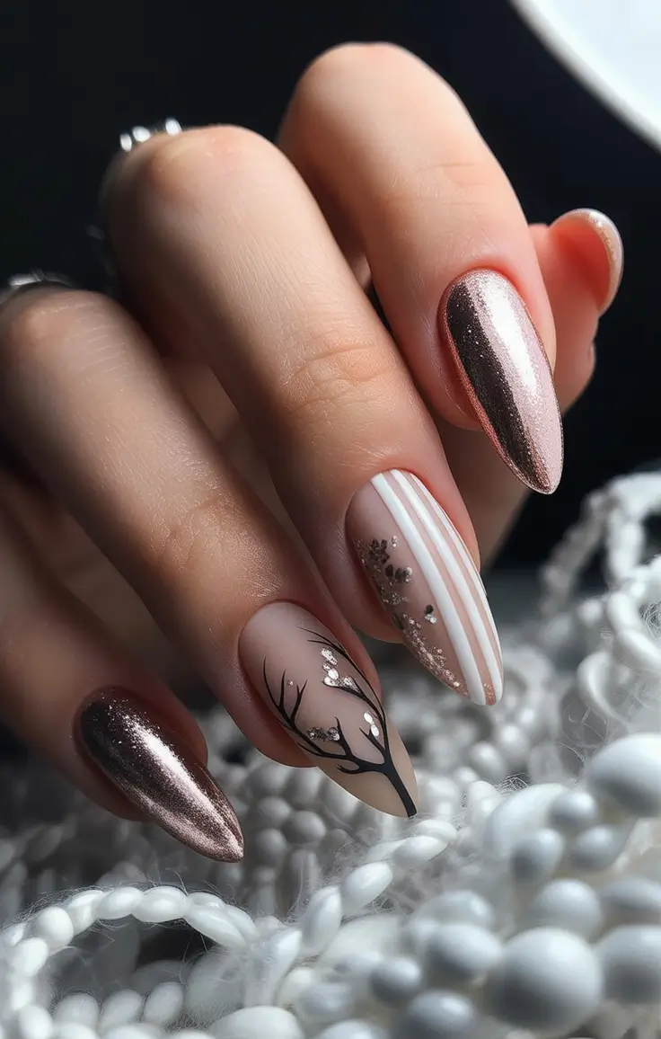 chic christmas nails 2025 rose gold frost