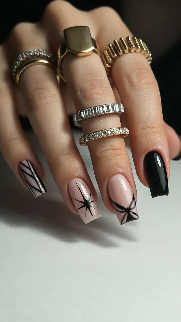 chic christmas nails 2025 midnight star power