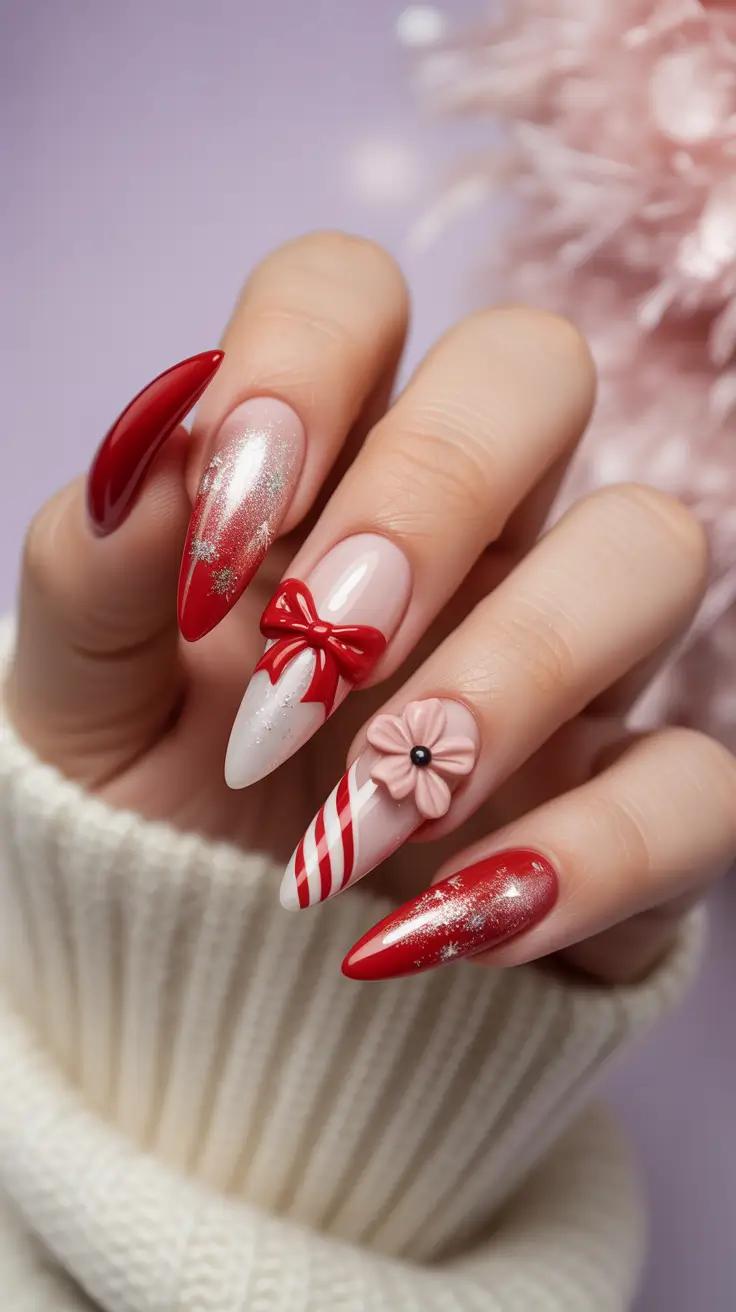 chic christmas nails 2025 sweet candy gift