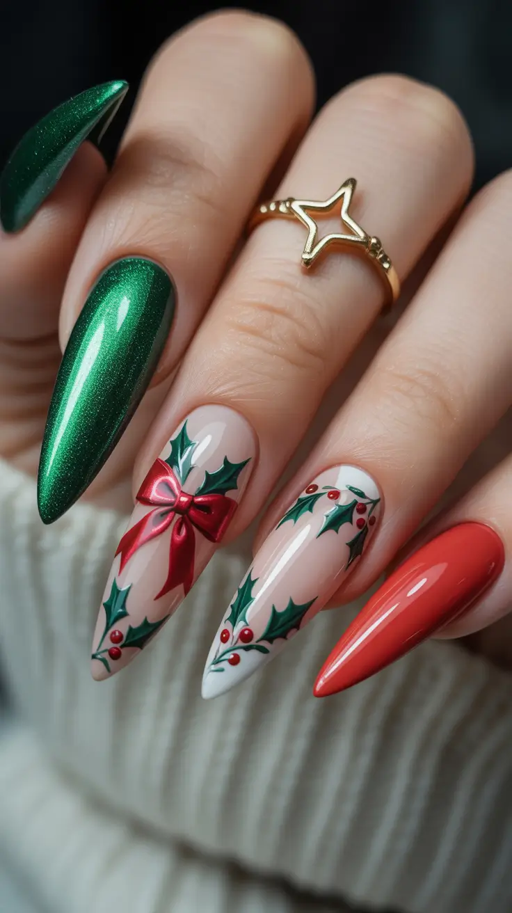 chic christmas nails 2025 holiday holly glam