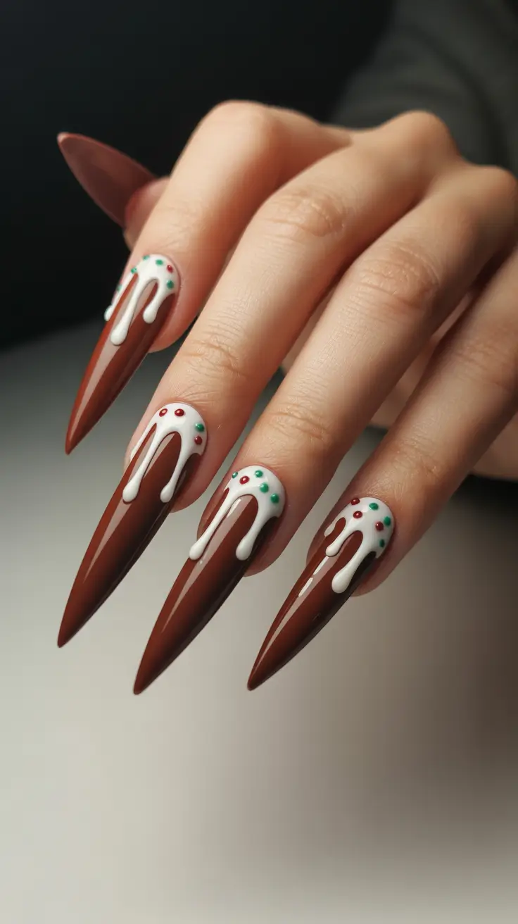 Chic Christmas Nails 2025 Chocolate Drip Delight