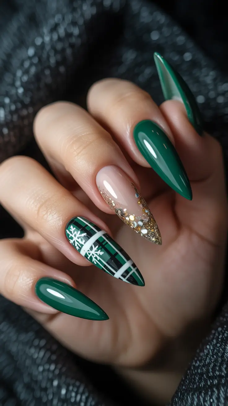 Chic Christmas Nails 2025 Emerald Frost Glam