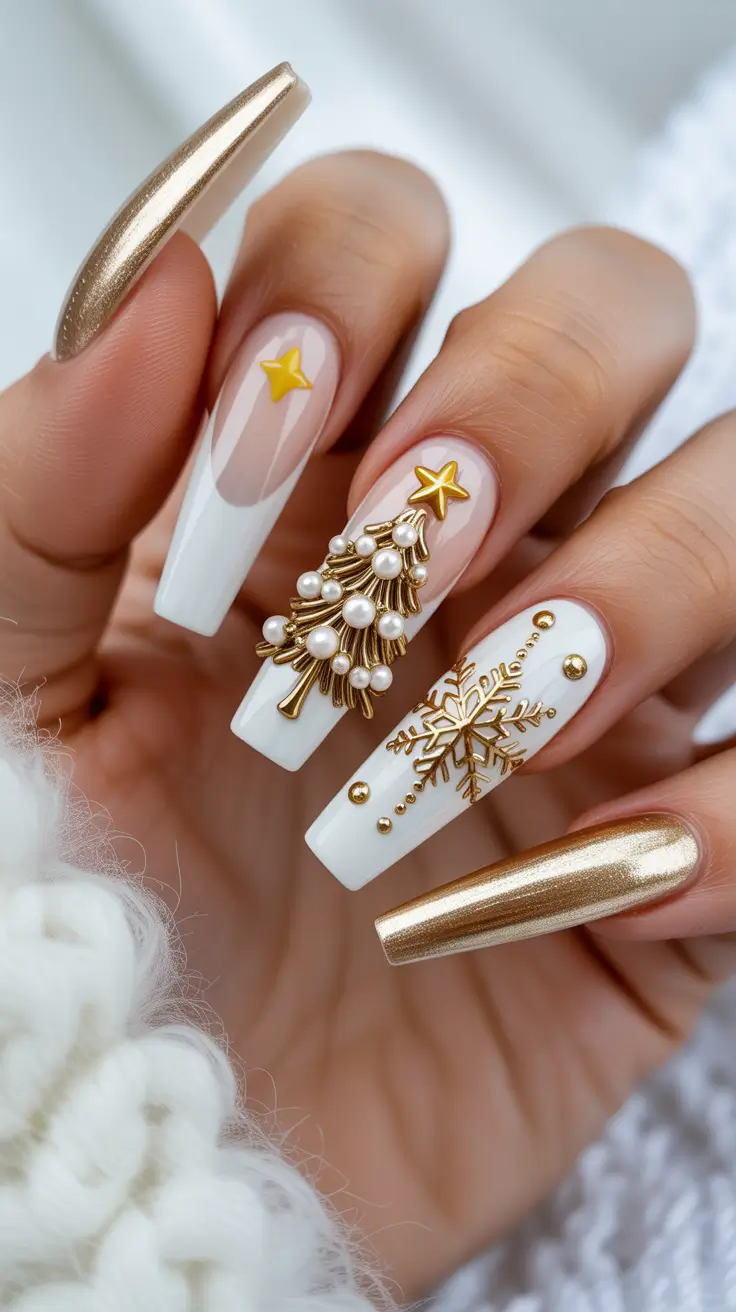 Chic Christmas Nails 2025 Golden Noel Luxe