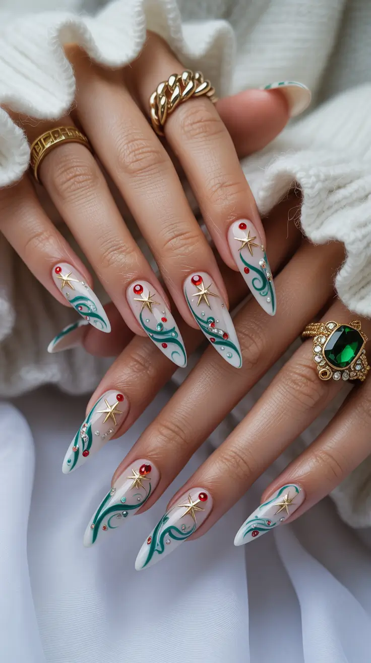 Chic Christmas Nails 2025 Whimsical Starry Swirl