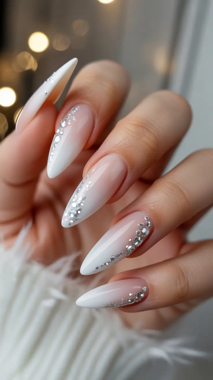 Chic Christmas Nails 2025 Frosted Crystal White