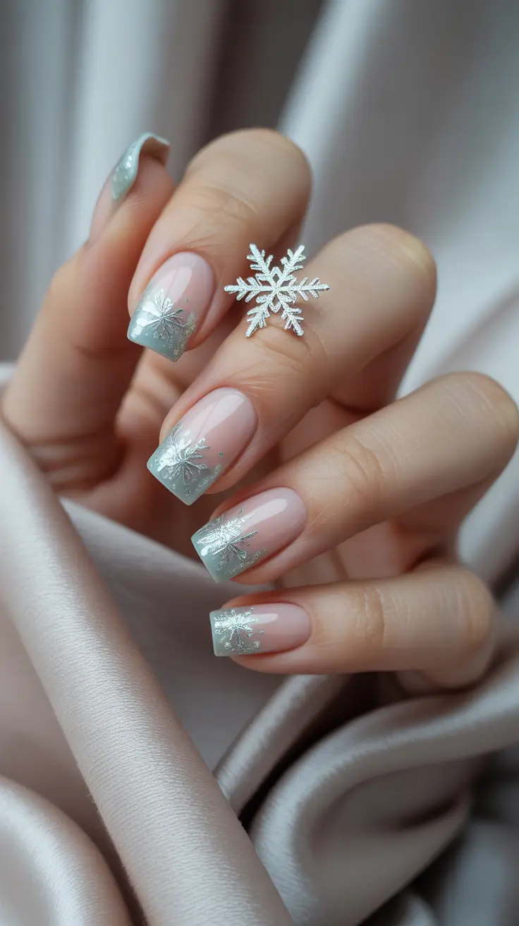 Chic Christmas Nails 2025 Icy Mint Snowflake French