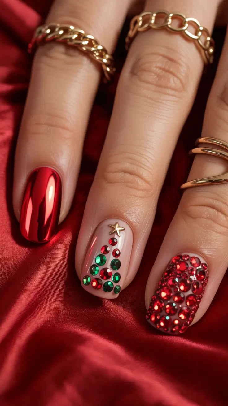 chic christmas nails 2025 crimson and emerald spark