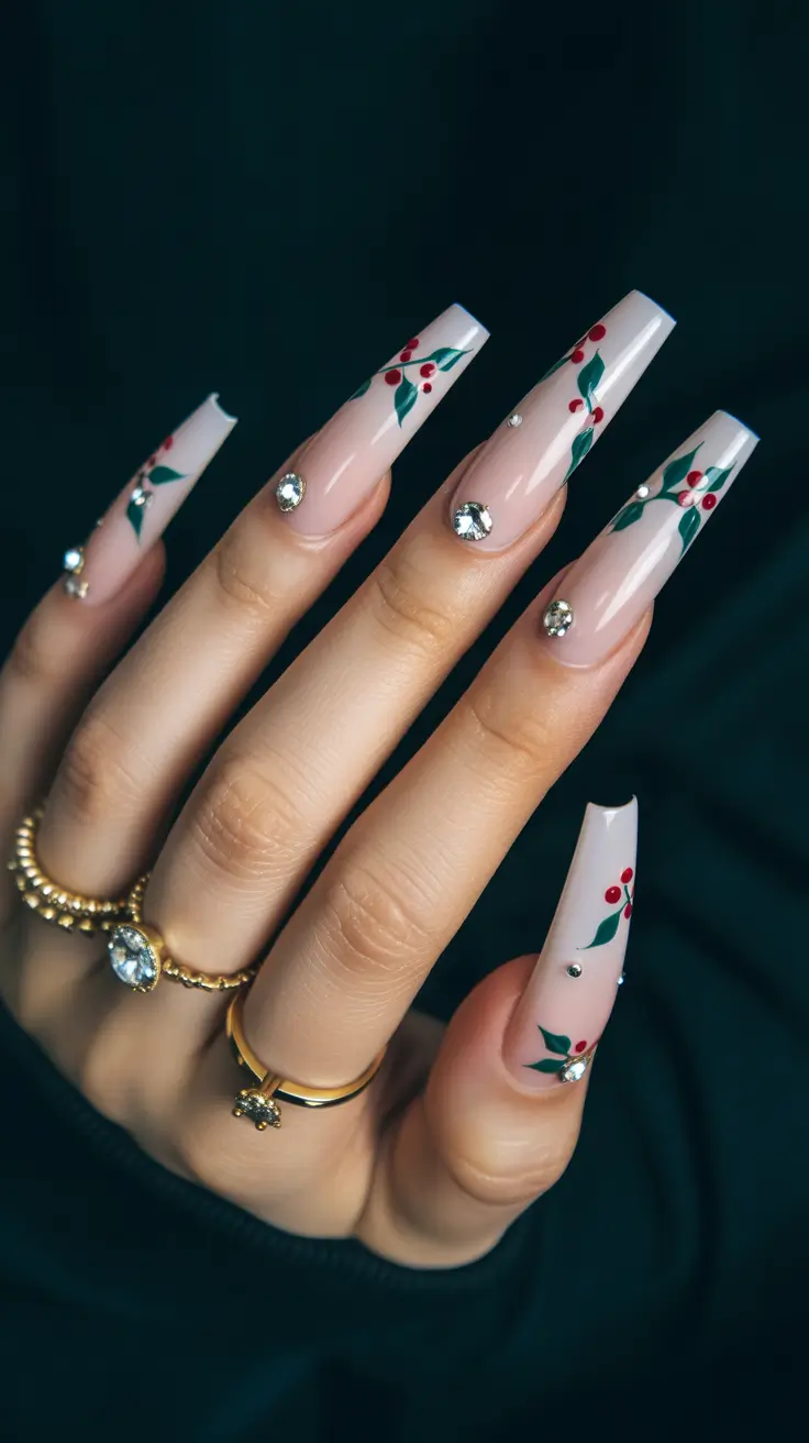 chic christmas nails 2025 holly-tipped minimalism