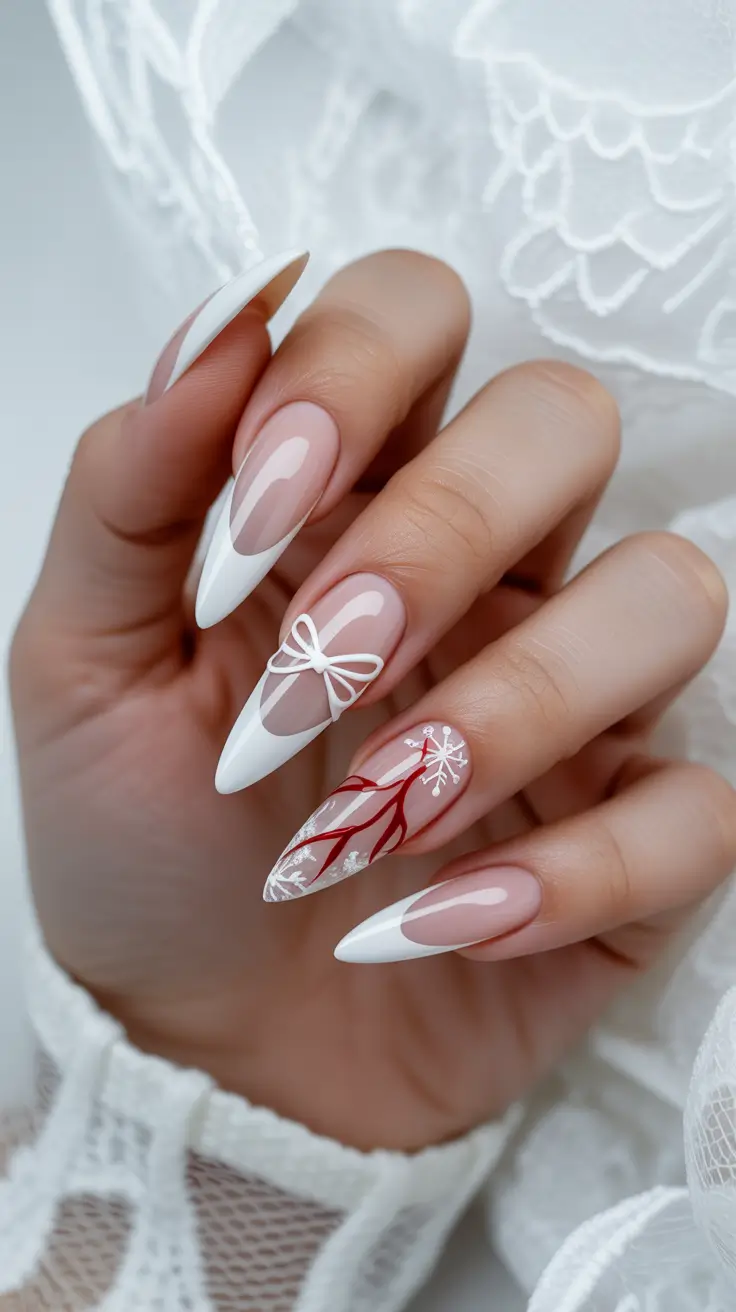 chic christmas nails 2025 snowy french charm