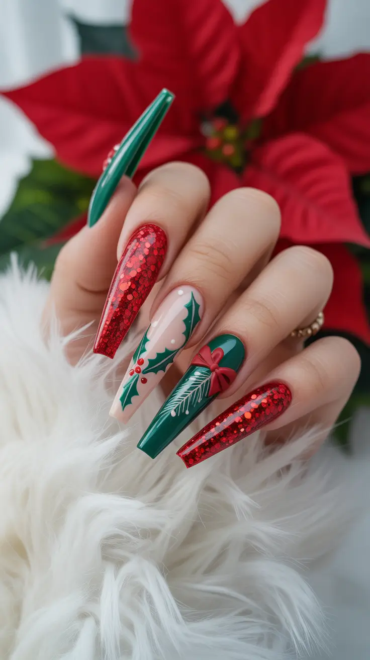 chic christmas nails 2025 festive evergreen sparkle
