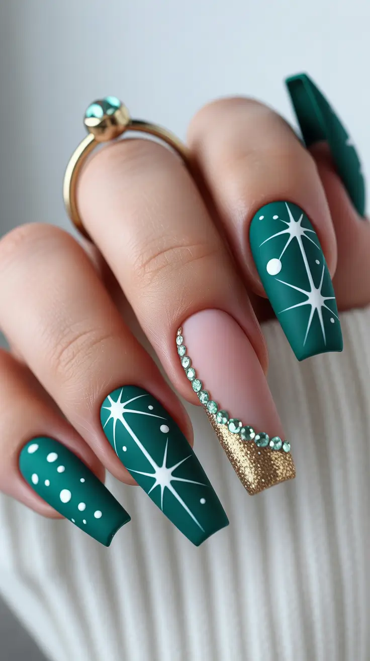 chic christmas nails 2025 emerald starburst
