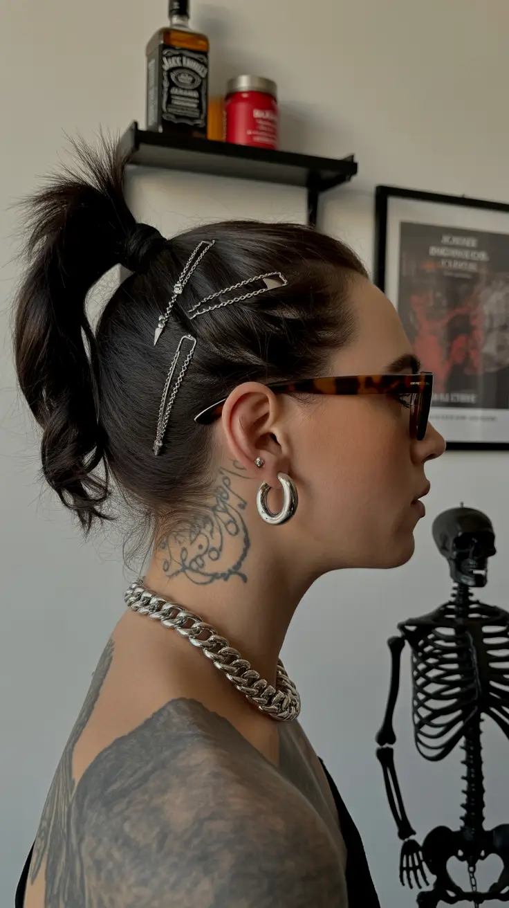 chic-short-hairstyles-for-women-2026-edgy-ponytail-silver-clips