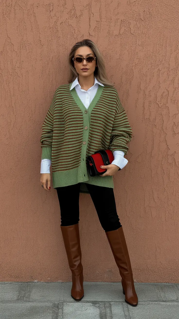 legging outfits 2026 Retro-Chic Cardigan Charm